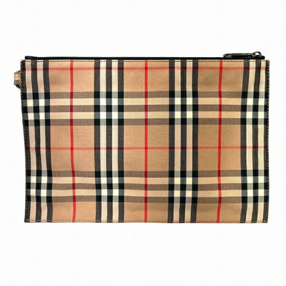 Burberry Beige Brown Canvas Leather Clutch Bag ( )