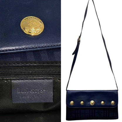 Burberry Navy Leather Nylon Clutch Bag Shoulder Bag ( )