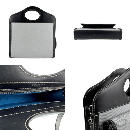 Burberry Black Blue Canvas Leather Handbag Shoulder Bag ( )