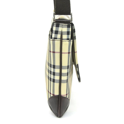 Burberry Beige Brown Nylon Canvas Leather Shoulder Bag ( )
