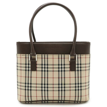 Burberry Beige Black Bordeaux Dark Brown Canvas Leather Handbag Tote Bag ( )