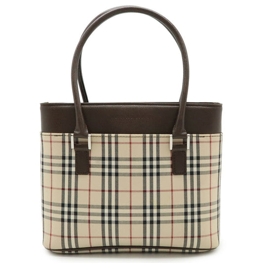 Burberry Beige Black Bordeaux Dark Brown Canvas Leather Handbag Tote Bag ( )