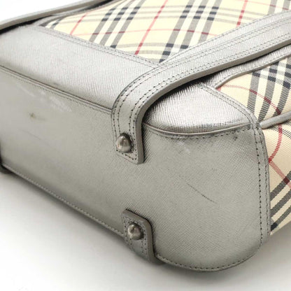 Burberry Beige Black Bordeaux Silver Canvas Leather Shoulder Bag ( )