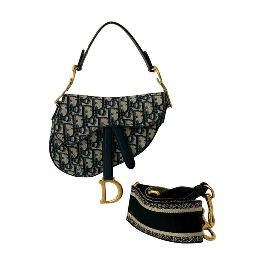 Christian Dior Navy Canvas Leather Handbag Saddle Bag Shoulder Bag Rovelle Bags