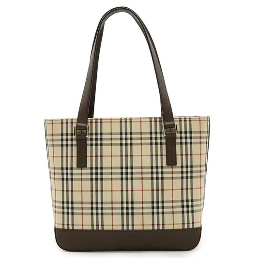 Burberry Beige Black Bordeaux Dark Brown Canvas Leather Shoulder Bag Tote Bag ( )