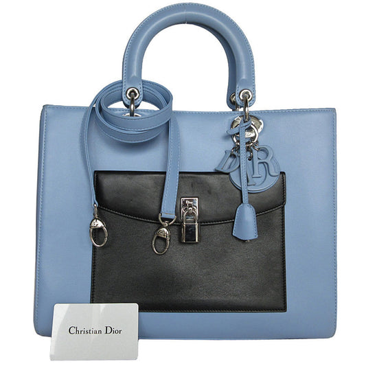 Christian Dior Black Light Blue White Leather Handbag Shoulder Bag Rovelle Bags