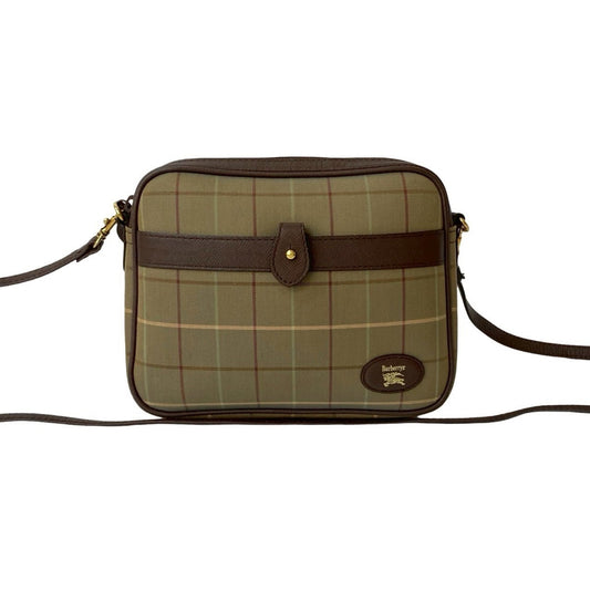Burberry Brown Khaki Leather Canvas Shoulder Bag ( )