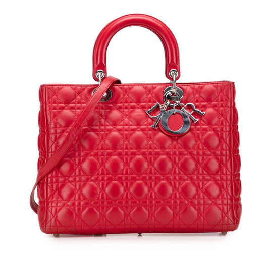 Christian Dior Lady Dior Red Color Leather Handbag Shoulder Bag Leather Rovelle Bags