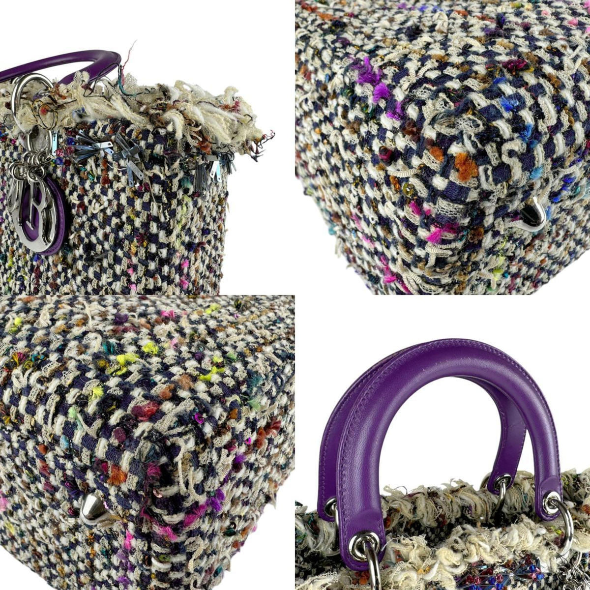 Christian Dior Multi-Color Purple Tweed Leather Handbag Shoulder Bag Rovelle Bags