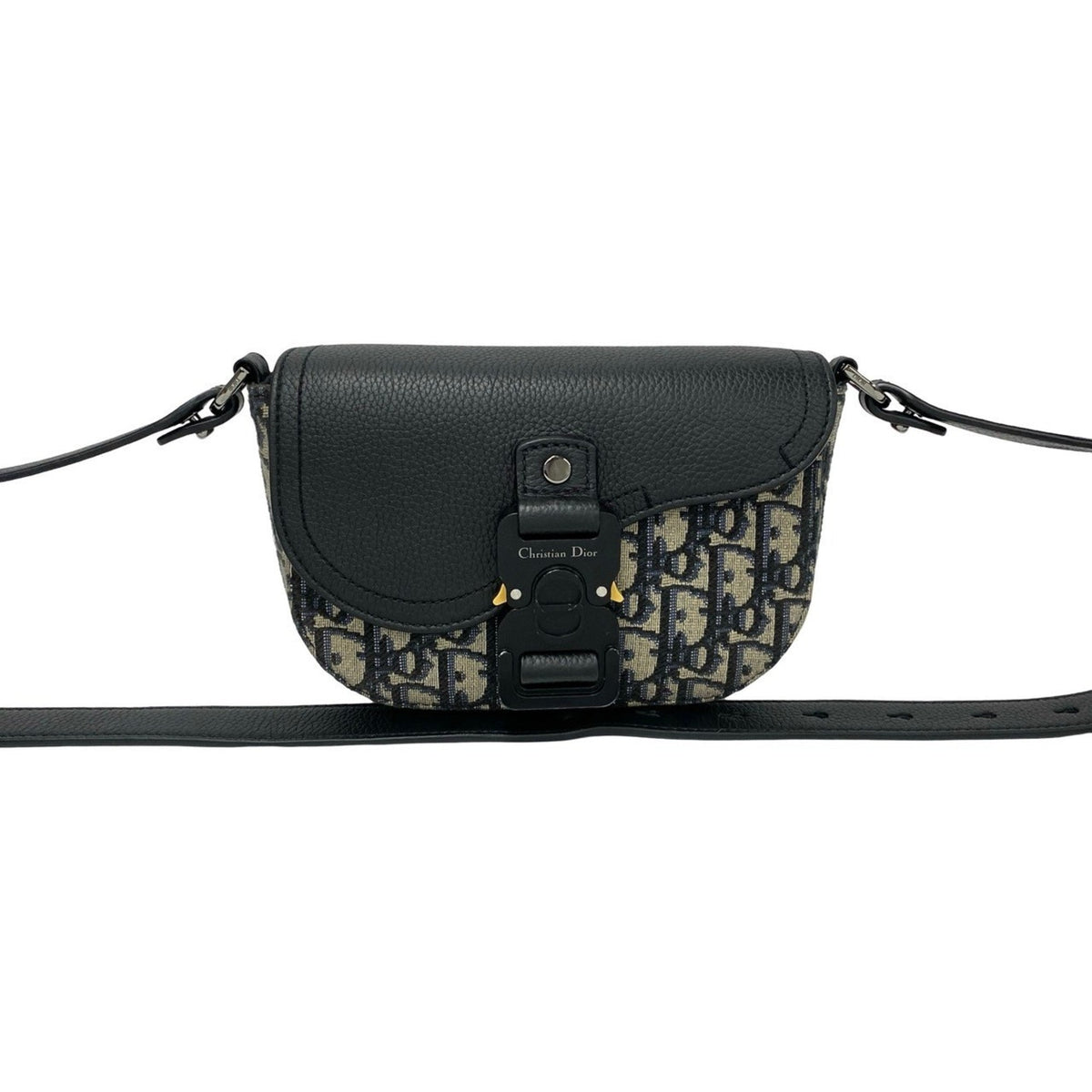Christian Dior Black Gray Leather Canvas Pochette Shoulder Bag Rovelle Bags
