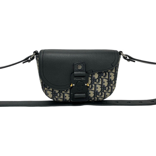 Christian Dior Black Gray Leather Canvas Pochette Shoulder Bag Rovelle Bags