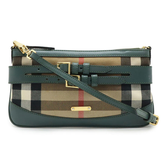 Burberry Beige Green Canvas Leather Clutch Bag Pochette Shoulder Bag ( )