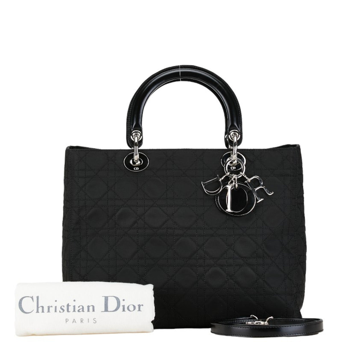 Christian Dior Black Cotton Leather Handbag Pochette Pouch Shoulder Bag Rovelle Bags