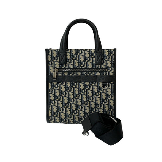 Christian Dior Black Navy Leather Canvas Handbag Shoulder Bag Rovelle Bags
