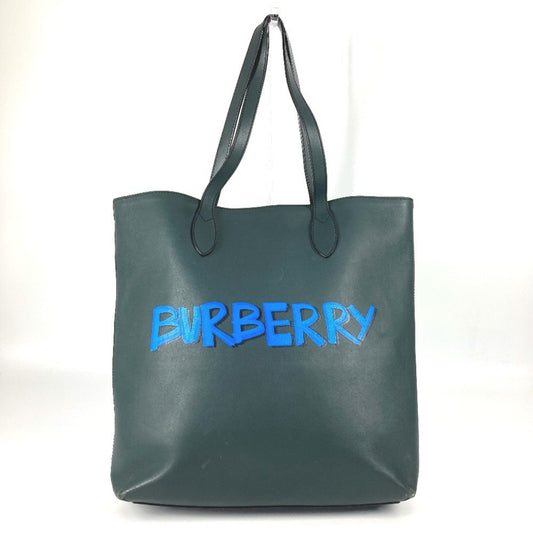 Burberry Blue Khaki Leather Shoulder Bag Tote Bag ( )