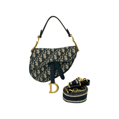 Christian Dior Navy Leather Canvas Handbag Saddle Bag Shoulder Bag Rovelle Bags