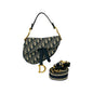 Christian Dior Navy Leather Canvas Handbag Saddle Bag Shoulder Bag Rovelle Bags