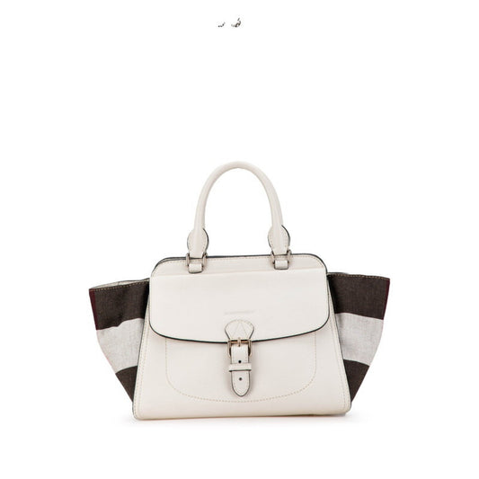Burberry Black Red Color White Leather Canvas Handbag Tote Bag ( )