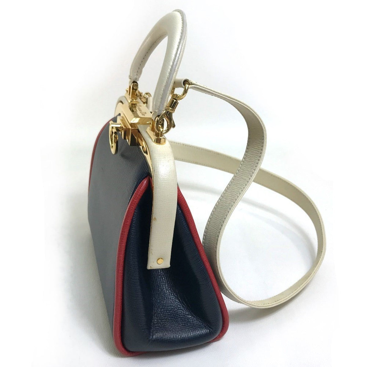Christian Dior Navy Red Color White Leather Handbag Shoulder Bag Rovelle Bags