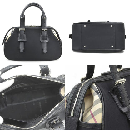 Burberry Beige Black Nylon Canvas Leather Handbag ( )