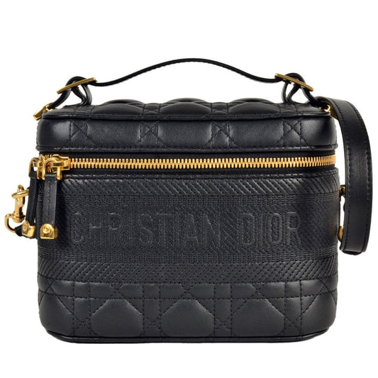 Christian Dior Black Leather Canvas Shoulder Bag Vanity Bag Rovelle Bags