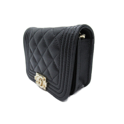 Chanel Boy Chanel Chain Pochette Shoulder Bag Black Caviar Skin (Grained Calf) Rovelle Bags