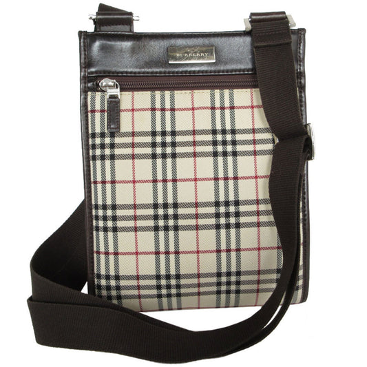 Burberry Beige Brown Canvas Leather Shoulder Bag ( )