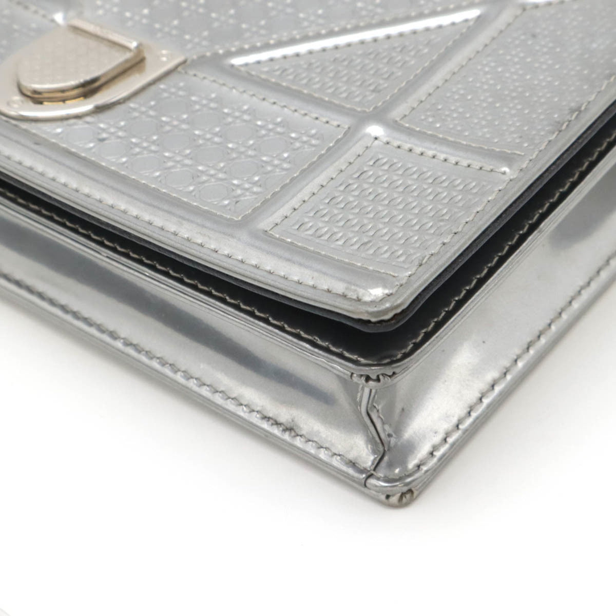 Christian Dior Silver Patent Leather Clutch Bag Pochette Rovelle Bags