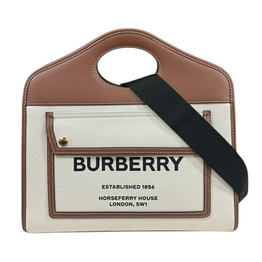 Burberry Beige Brown Canvas Leather Shoulder Bag ( )
