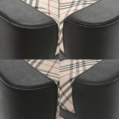 Burberry Beige Black Nylon Canvas Leather Handbag ( )