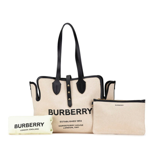Burberry Black Canvas Leather Shoulder Bag Tote Bag ( )