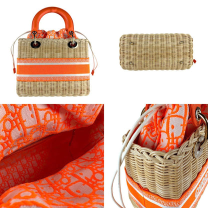 Christian Dior Neon Orange Straw Leather Canvas Handbag Shoulder Bag Rovelle Bags