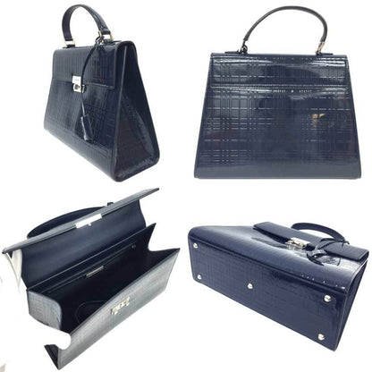 Burberry Navy Patent Leather Handbag Tote Bag ( )