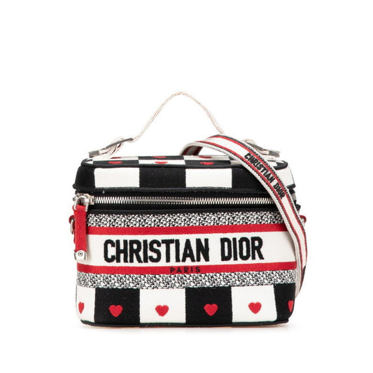 Christian Dior Black Red Color White Canvas Handbag Vanity Bag Rovelle Bags