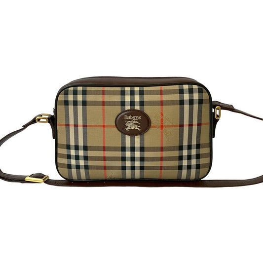 Burberry Beige Black Brown Red Color Canvas Leather Pochette Shoulder Bag ( )