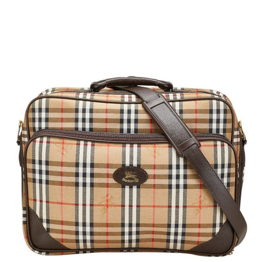 Burberry Beige Brown Canvas Leather Boston Bag Shoulder Bag ( )