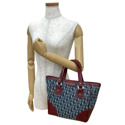 Christian Dior Navy Wine Canvas Leather Handbag Tote Bag Rovelle Bags