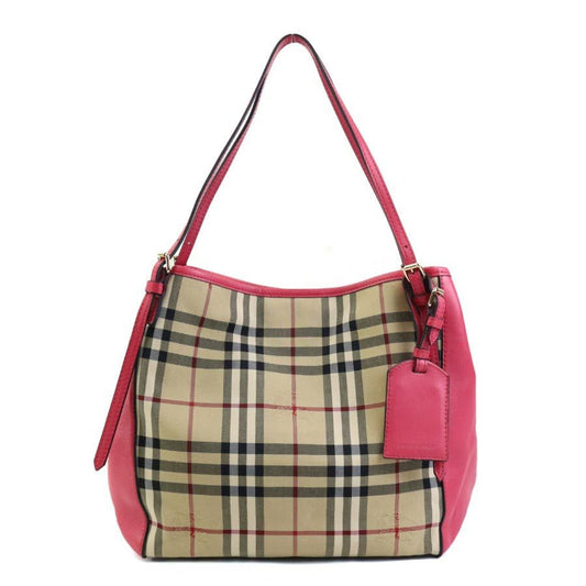 Burberry Beige Pink Nylon Canvas Leather Shoulder Bag ( )