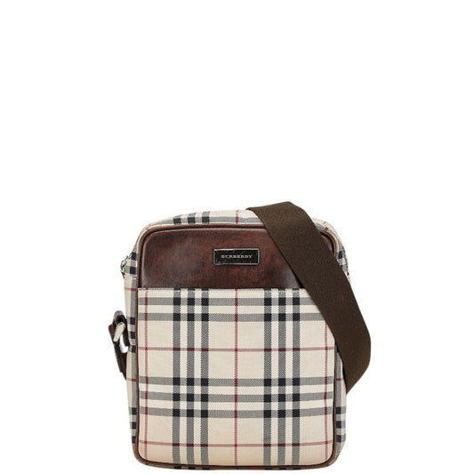 Burberry Beige Brown Canvas Leather Shoulder Bag ( )