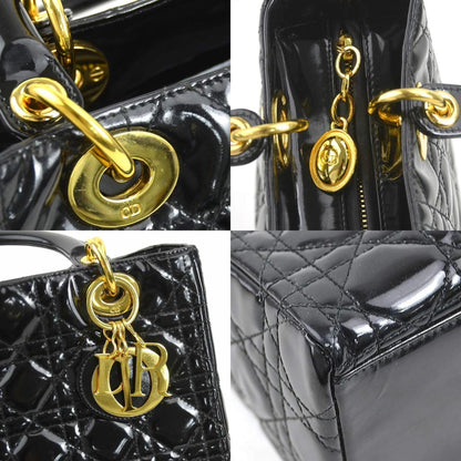 Christian Dior Black Patent Leather Handbag Shoulder Bag Leather Rovelle Bags