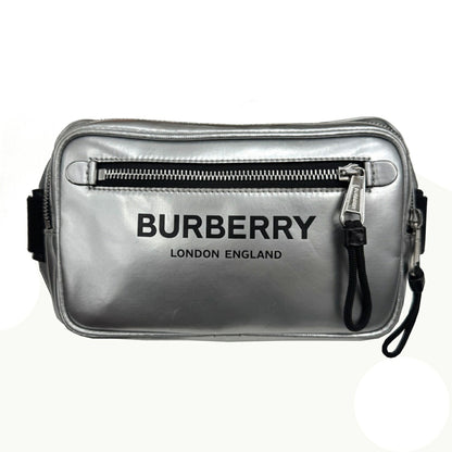 Burberry Metallic Silver Canvas Leather Shoulder Bag Sling Bag ( )