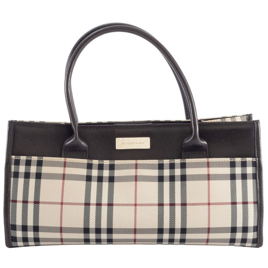 Burberry Beige Brown Canvas Leather Handbag ( )
