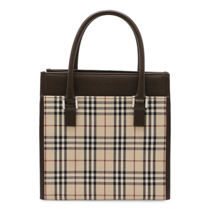 Burberry Beige Black Bordeaux Dark Brown Canvas Leather Handbag Tote Bag ( )