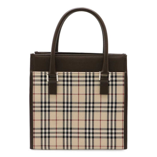 Burberry Beige Black Bordeaux Dark Brown Canvas Leather Handbag Tote Bag ( )