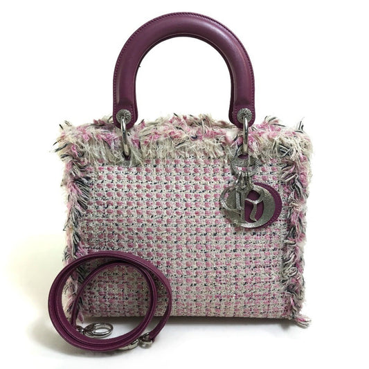 Christian Dior Lady Dior Pink Purple White Tweed Handbag Shoulder Bag Rovelle Bags