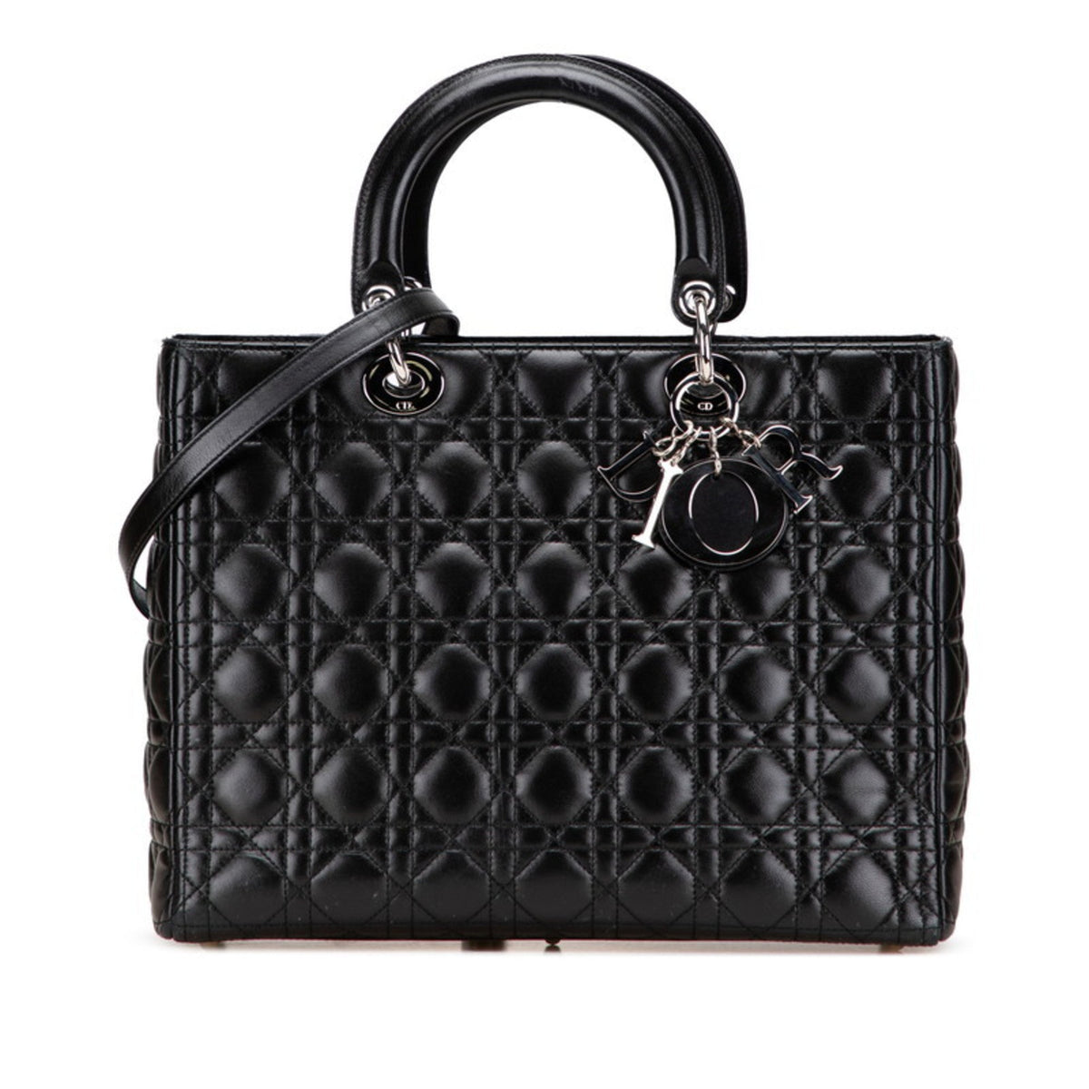Christian Dior Lady Dior Black Leather Handbag Shoulder Bag Leather Rovelle Bags
