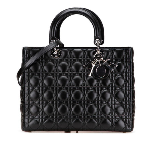 Christian Dior Lady Dior Black Leather Handbag Shoulder Bag Leather Rovelle Bags