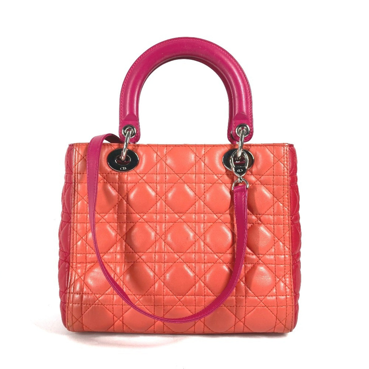 Christian Dior Lady Dior Orange Pink Red Color Leather Handbag Shoulder Bag Tote Bag Rovelle Bags