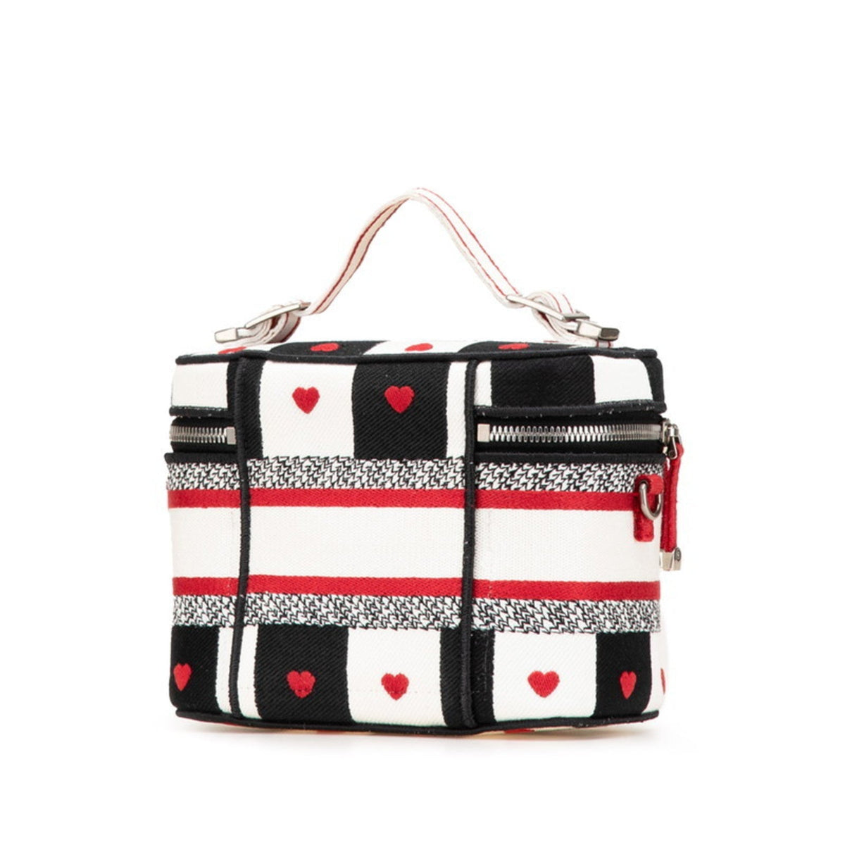 Christian Dior Black Red Color White Canvas Handbag Vanity Bag Rovelle Bags