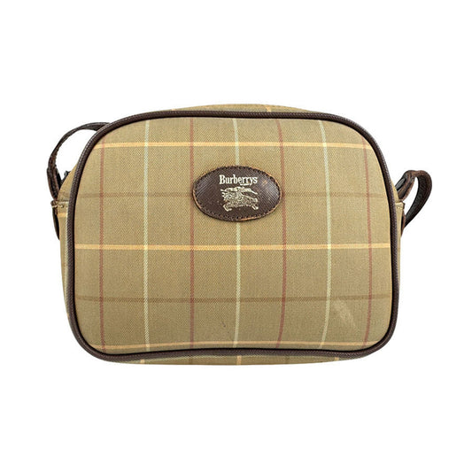 Burberry Burberrys Beige Brown Khaki Canvas Leather Shoulder Bag ( )